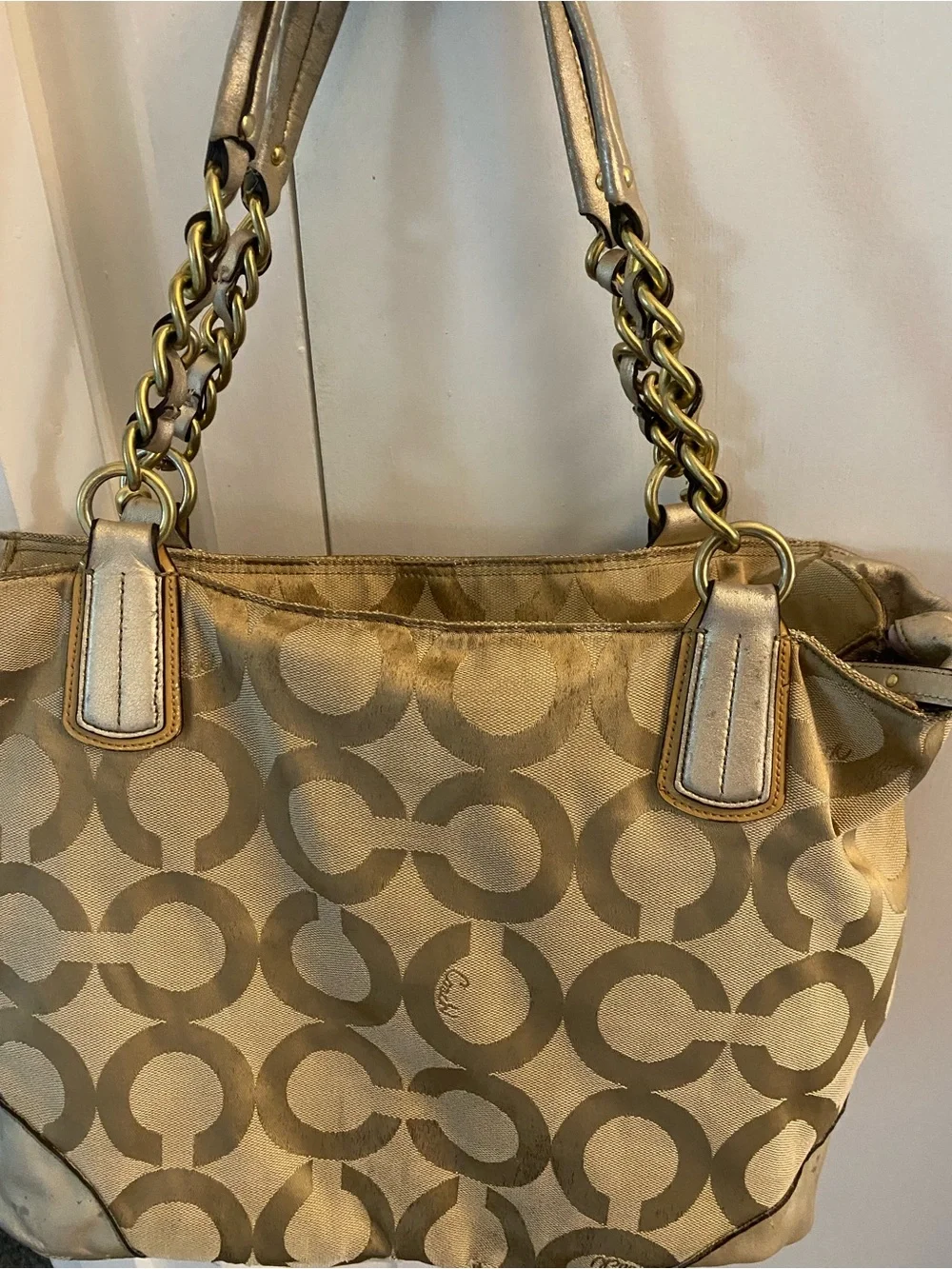 Coach Large Logo Tan Shoulder Purse Used